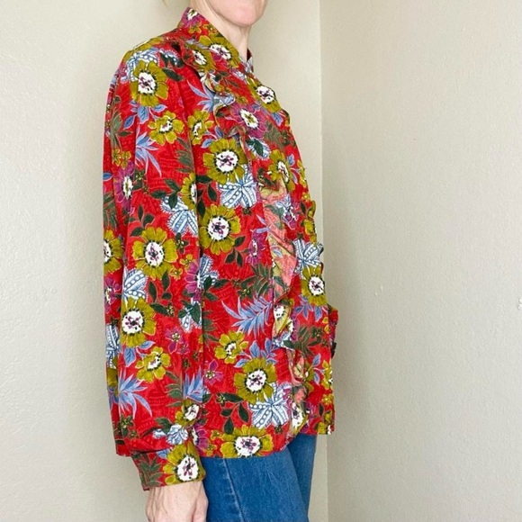 Molly Bracken Red Ruffle Floral Button Down Shirt - Picture 3 of 8